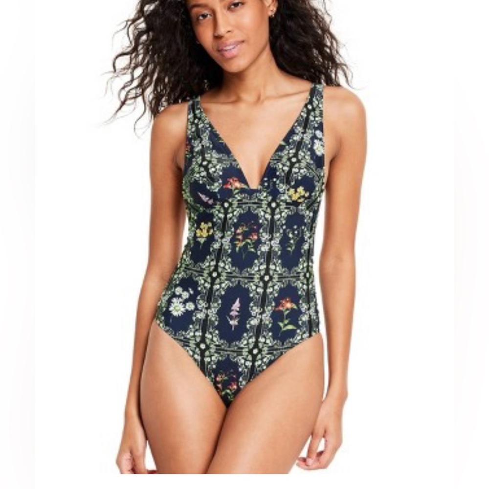 Agua Bendita x target navy floral bathing suit